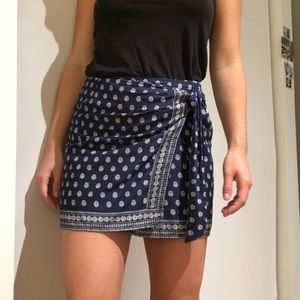 Rouje Paris navy wrap skirt w/ boho beachy pattern